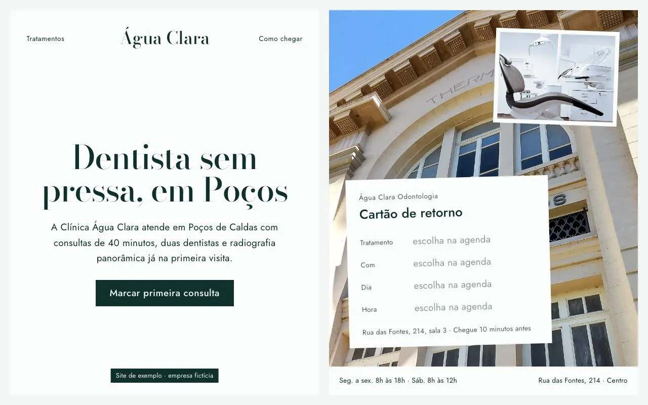 Primeira tela do site de exemplo Clínica Água Clara